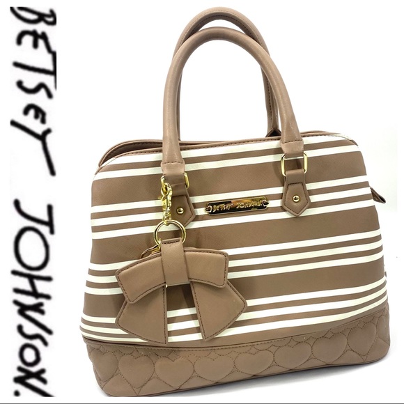 Betsey Johnson Handbags - 💕SALE💕 Betsey Johnson Tan Striped Bow Satchel Bag
